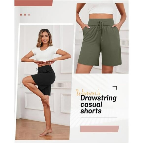 Womens High Waisted Bermuda Shorts Cotton Lounge Gym Casual Comfy 3 Pack - Picture 6 of 7